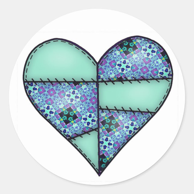 Padded Quilted Stitched Heart Green-07 Classic Round Sticker (Front)