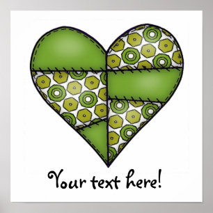 Padded Quilted Stitched Heart Green-09 Poster