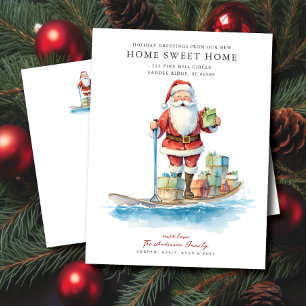 Paddle Board Santa Christmas Moving Announcement  Postcard