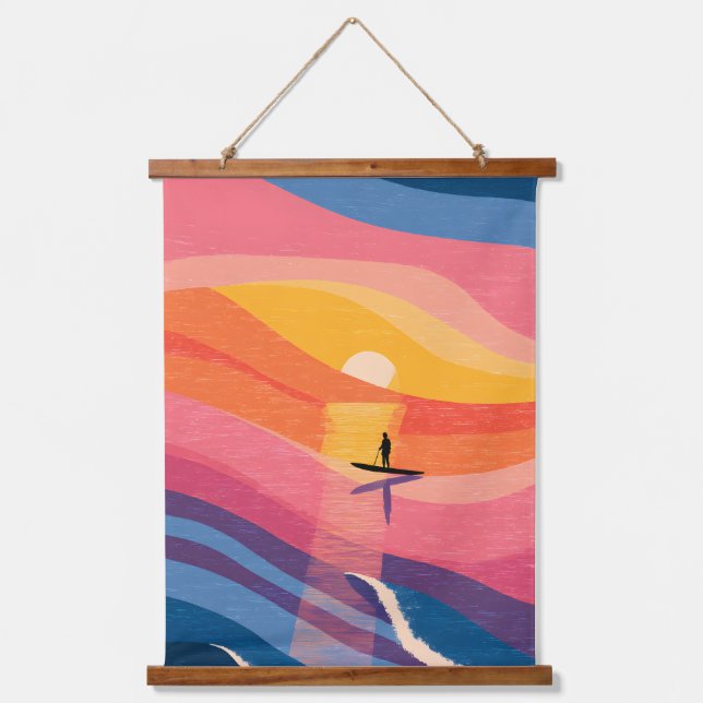 Paddle Board Sunset Wood Topped Wall Tapestry (Front)