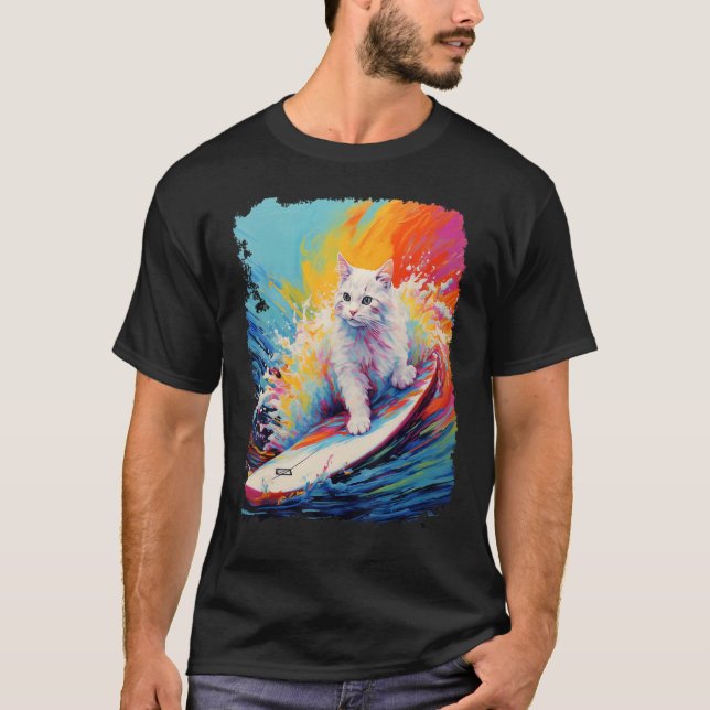 Paddle Board White Cat T-Shirt (Front)