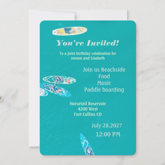 Paddle Boarding Beach Day Birthday Party  Invitation (Front)