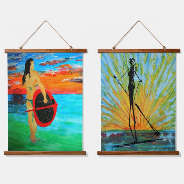  paddle boarding girl & impressionist version  hanging tapestry (Double)