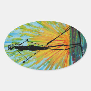 Paddle boarding oval sticker