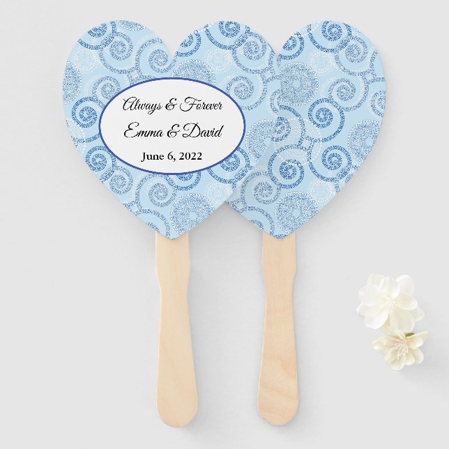 Paddle Fan-Blue Pearls Hand Fan (Front and Back)