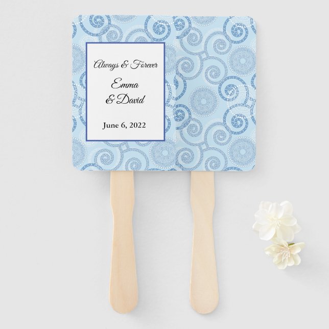 Paddle Fan-Blue Pearls Hand Fan (Front and Back)