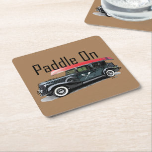 Paddle On Classic Car Design - Square Coaster
