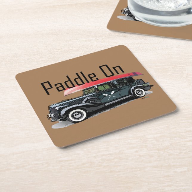 Paddle On Classic Car Design - Square Coaster (Angled)