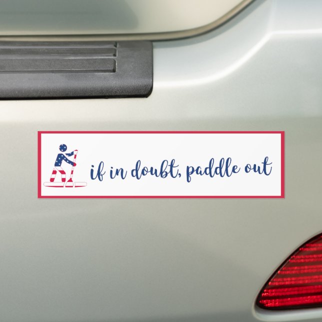 Paddle Out - American Flag Stand Up Paddle Boarder Bumper Sticker (On Car)