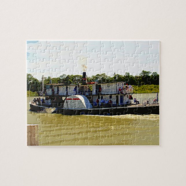 Paddle Steamer On River Watercolour, Jigsaw Puzzle (Horizontal)