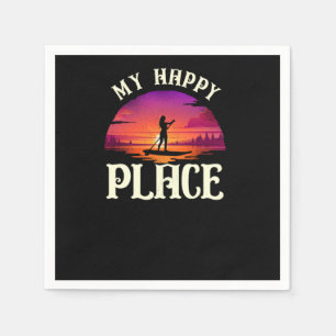 Paddleboard My Happy Place Girl Sunset Napkin