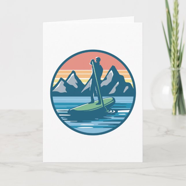 Paddleboarding Retro Sunset Lake Mountains Gift Card (Front)
