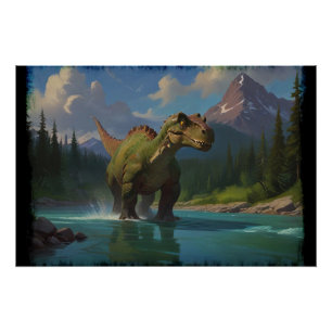 Paddling Brontosaurus & River Fun Poster