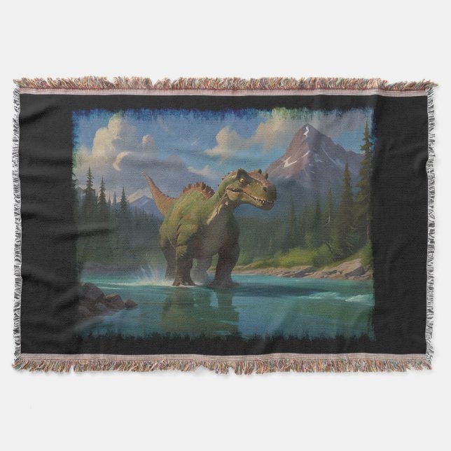 Paddling Brontosaurus & River Fun  Throw Blanket (Front)