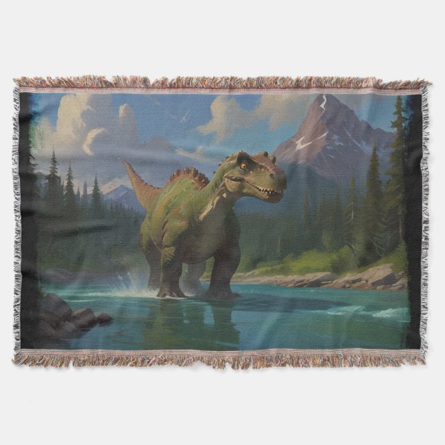 Paddling Brontosaurus & River Fun  Throw Blanket (Front)