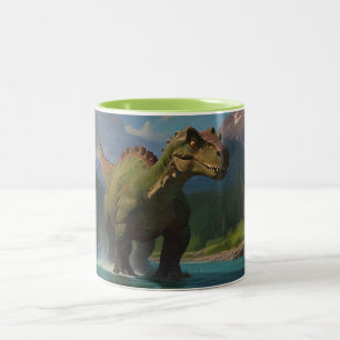 Paddling Brontosaurus & River Fun Two-Tone Coffee Mug