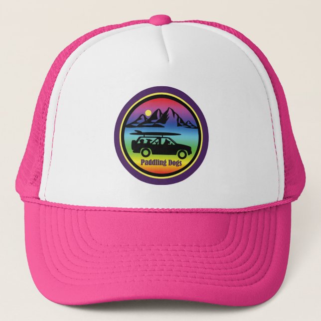Paddling Dogs Pink Trucker Hat (Front)
