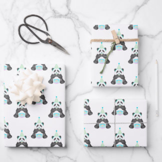 Paddy Party Panda With Cake Pattern Wrapping Paper Sheet
