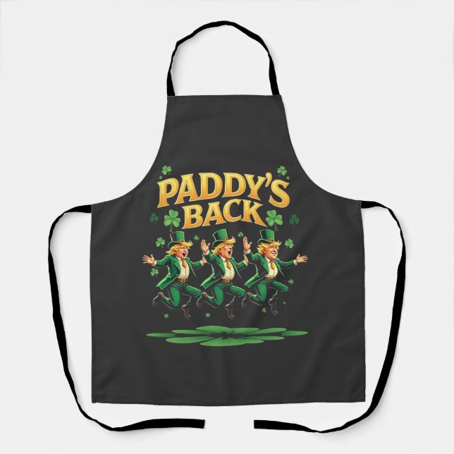 Paddy's Back Funny Trump St Patrick Day Leopard  Apron (Front)