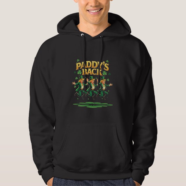 Paddy's Back Funny Trump St Patrick Day Leopard  Hoodie (Front)