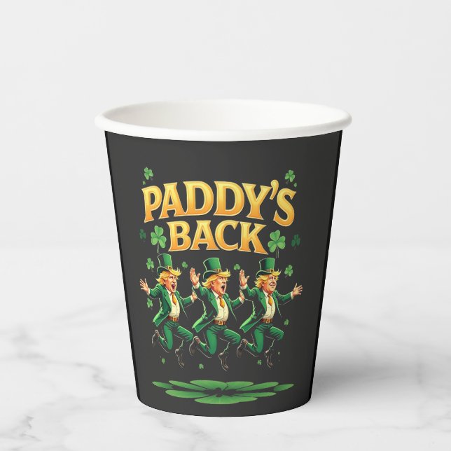 Paddy's Back Funny Trump St Patrick Day Leopard  Paper Cups (Front)