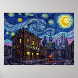 Paddys Pub Starry Night Television Landscape Poster