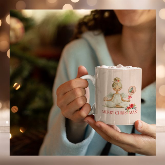 Padel Christmas Mug – Holiday Padel Angel in Taupe (Creator Uploaded)