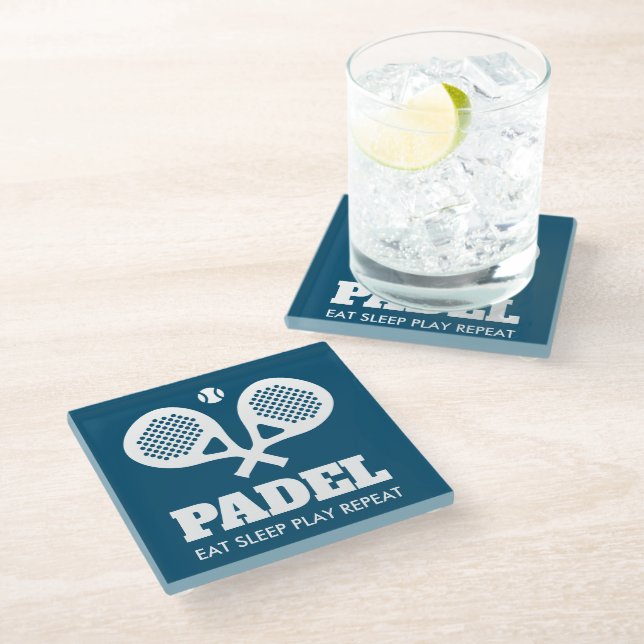 Padel Eat Sleep Play Repeat custom glass coaster (Angled)