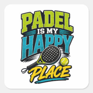 Padel Is My Happy Place Retro Sports Square Sticker