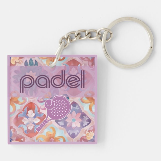 Padel Key Chain – Spanish Tile Vibes in Purple (Back)