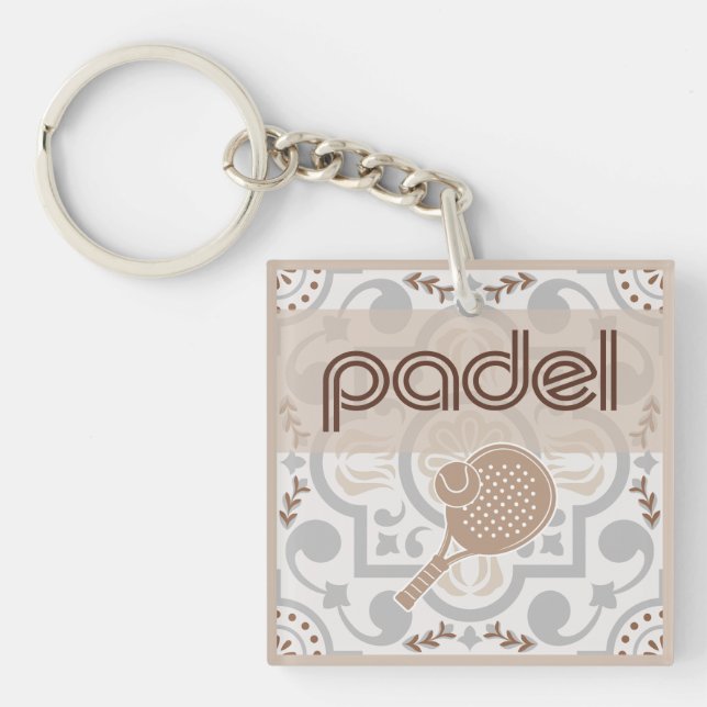 Padel Key Chain – Spanish Tile Vibes Taupe Brown (Front)
