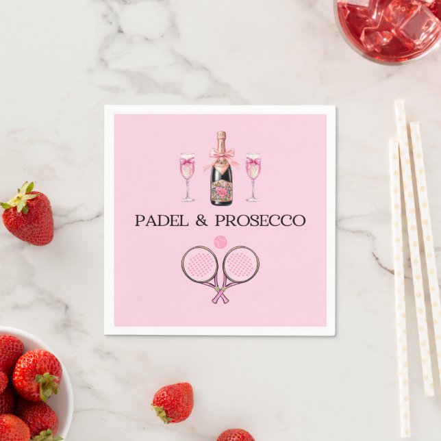 PADEL NAPKIN: PADEL & PROSECCO CLASSIC PINK-BLACK NAPKIN (Insitu)