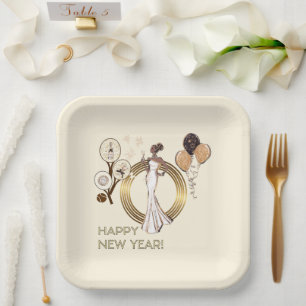 PADEL PLATE: NEW YEAR’S PADEL DIVA – CREAM & GOLD PAPER PLATE