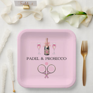 PADEL PLATE: PADEL & PROSECCO CLASSIC PINK/BLACK PAPER PLATE