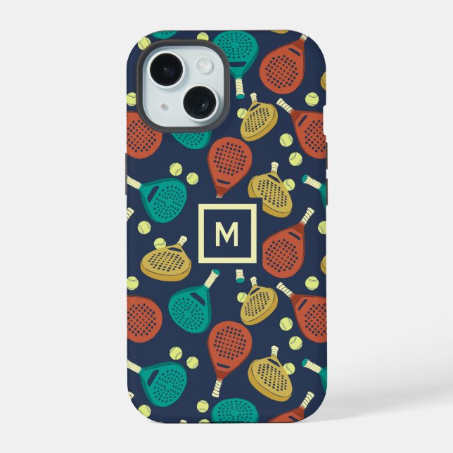 Padel Rackets Pattern with Initial iPhone 15 Case (Back)