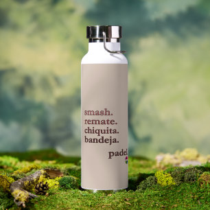 Padel Water Bottle-Personalise Word Vibe Taupe Bottle