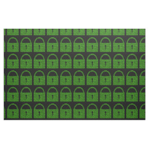 Padlock Computer Code - Green on Black Fabric