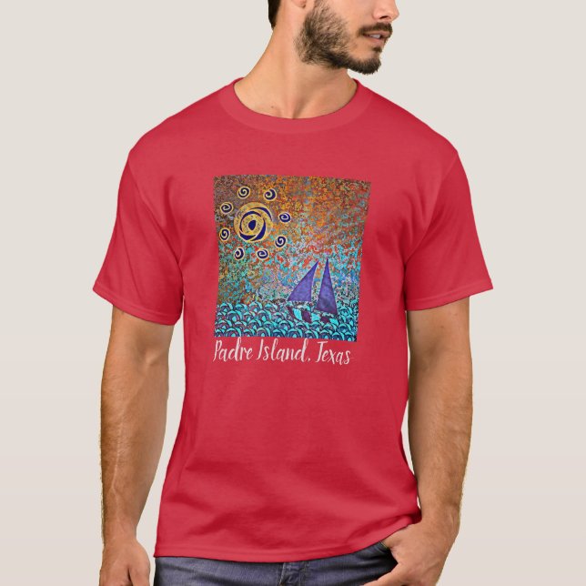 Padre Island Texas sailboat and sun T-Shirt (Front)