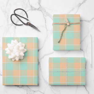 Padua Green and Corvette Peach Plaid Wrapping Paper Sheet