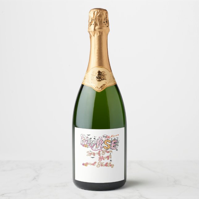 Paediactric Nurse Fun Halloween Design Essential T Sparkling Wine Label (Front)