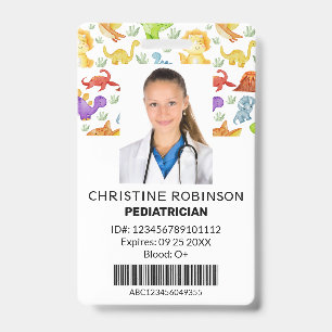 Paediatrician Cute Dinosaur Photo ID Badge