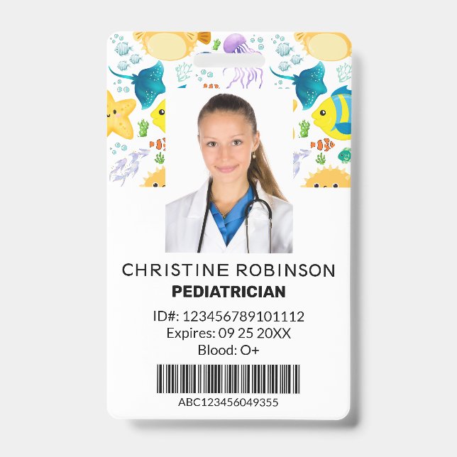 Paediatrician Cute Sea animals Photo ID Badge (Front)