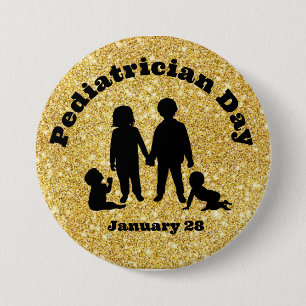 Paediatrician Day Button with Silhouettes of Kids 