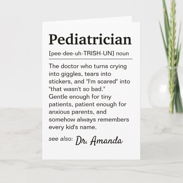 Paediatrician Definition Personalised Thank You Card (Front)