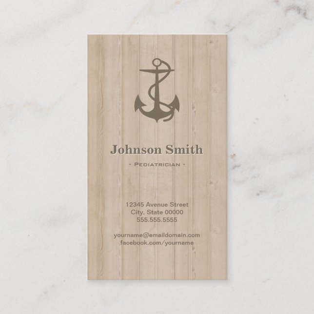 Paediatrician - Nautical Anchor Wood Business Card (Front)