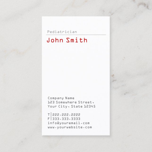 Paediatrician Simple Plain Professional Business Card (Front)