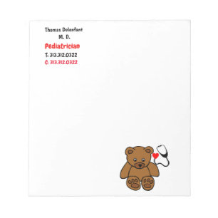 Paediatrician - teddy and heart stethoscope notepad