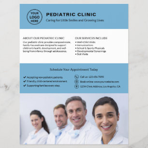 Paediatrics Clinic Doctor Logo Photo QR Blue Flyer