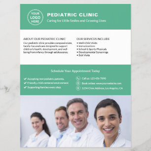 Paediatrics Clinic Doctor Logo Photo QR Green Flyer