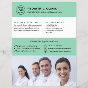 Paediatrics Clinic Doctor Logo Photo QR Soft Green Flyer